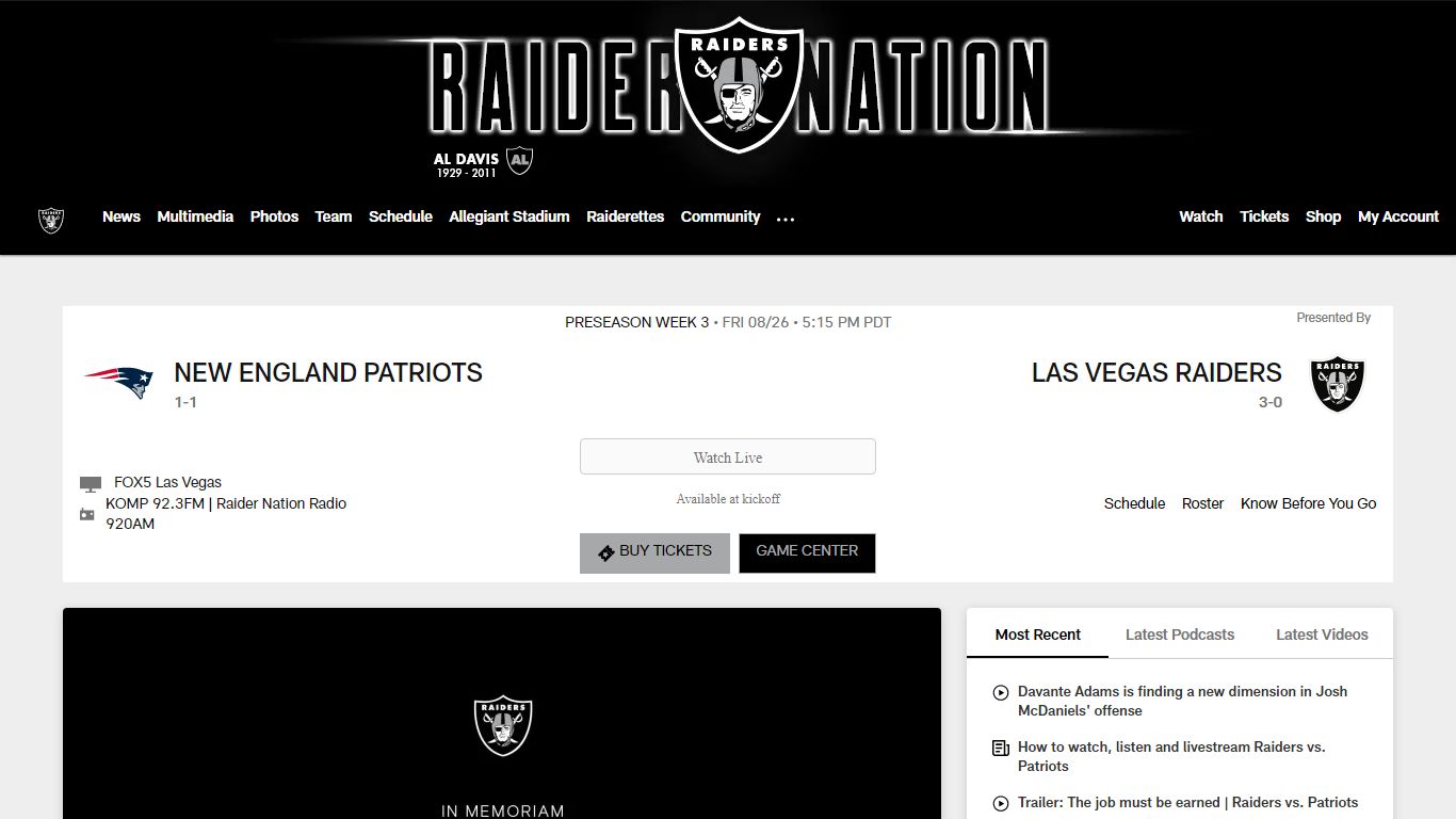 Raiders.com | Las Vegas Raiders Official Team Website